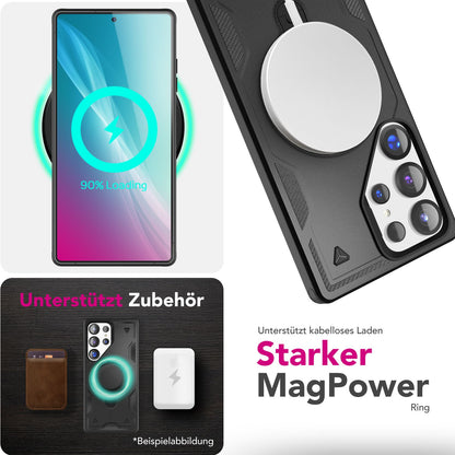 NALIA Magnetische Panzerhülle für Samsung Galaxy S25 Ultra – Ring-Halterung 360° & MagSafe kompatibel – STORMGUARD (Outdoor Case) – Marke aus Berlin