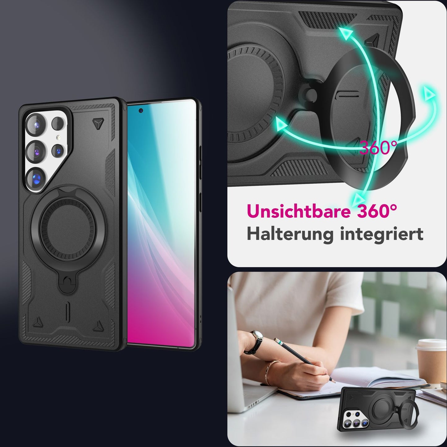 NALIA Magnetische Panzerhülle für Samsung Galaxy S25 Ultra – Ring-Halterung 360° & MagSafe kompatibel – STORMGUARD (Outdoor Case) – Marke aus Berlin