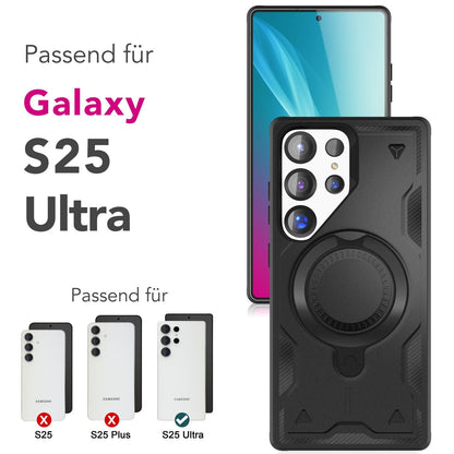 NALIA Magnetische Panzerhülle für Samsung Galaxy S25 Ultra – Ring-Halterung 360° & MagSafe kompatibel – STORMGUARD (Outdoor Case) – Marke aus Berlin