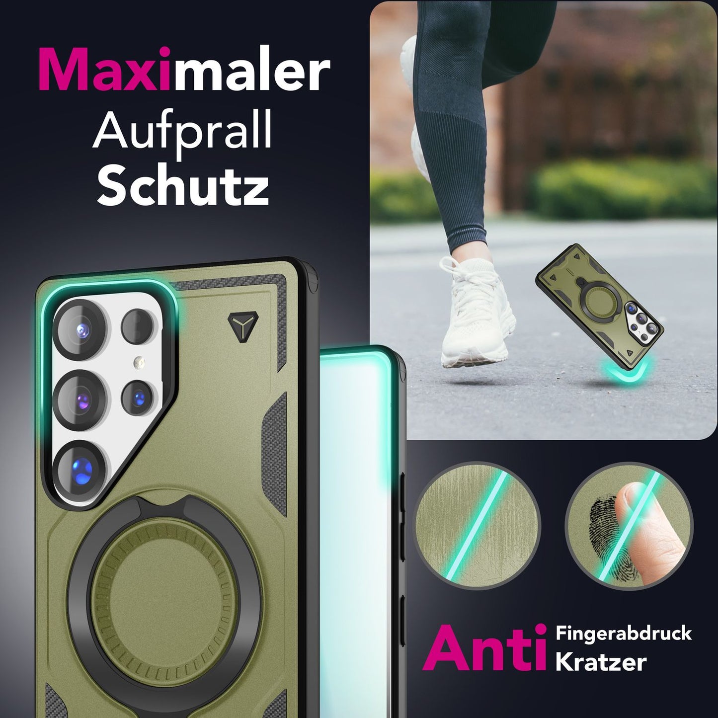 NALIA Magnetische Panzerhülle für Samsung Galaxy S25 Ultra – Ring-Halterung 360° & MagSafe kompatibel – STORMGUARD (Outdoor Case) – Marke aus Berlin