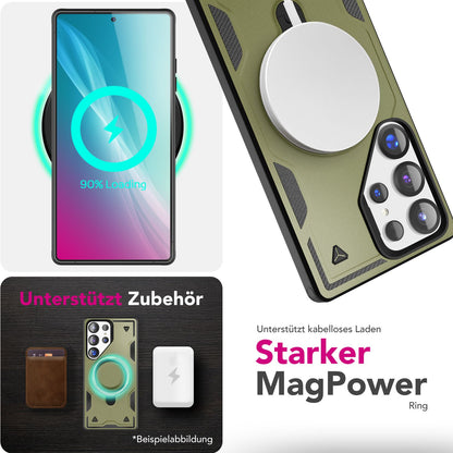 NALIA Magnetische Panzerhülle für Samsung Galaxy S25 Ultra – Ring-Halterung 360° & MagSafe kompatibel – STORMGUARD (Outdoor Case) – Marke aus Berlin