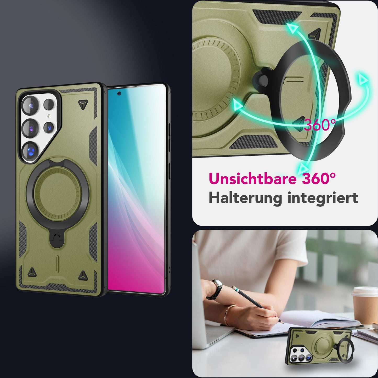 NALIA Magnetische Panzerhülle für Samsung Galaxy S25 Ultra – Ring-Halterung 360° & MagSafe kompatibel – STORMGUARD (Outdoor Case) – Marke aus Berlin