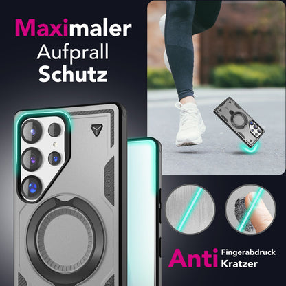 NALIA Magnetische Panzerhülle für Samsung Galaxy S25 Ultra – Ring-Halterung 360° & MagSafe kompatibel – STORMGUARD (Outdoor Case) – Marke aus Berlin