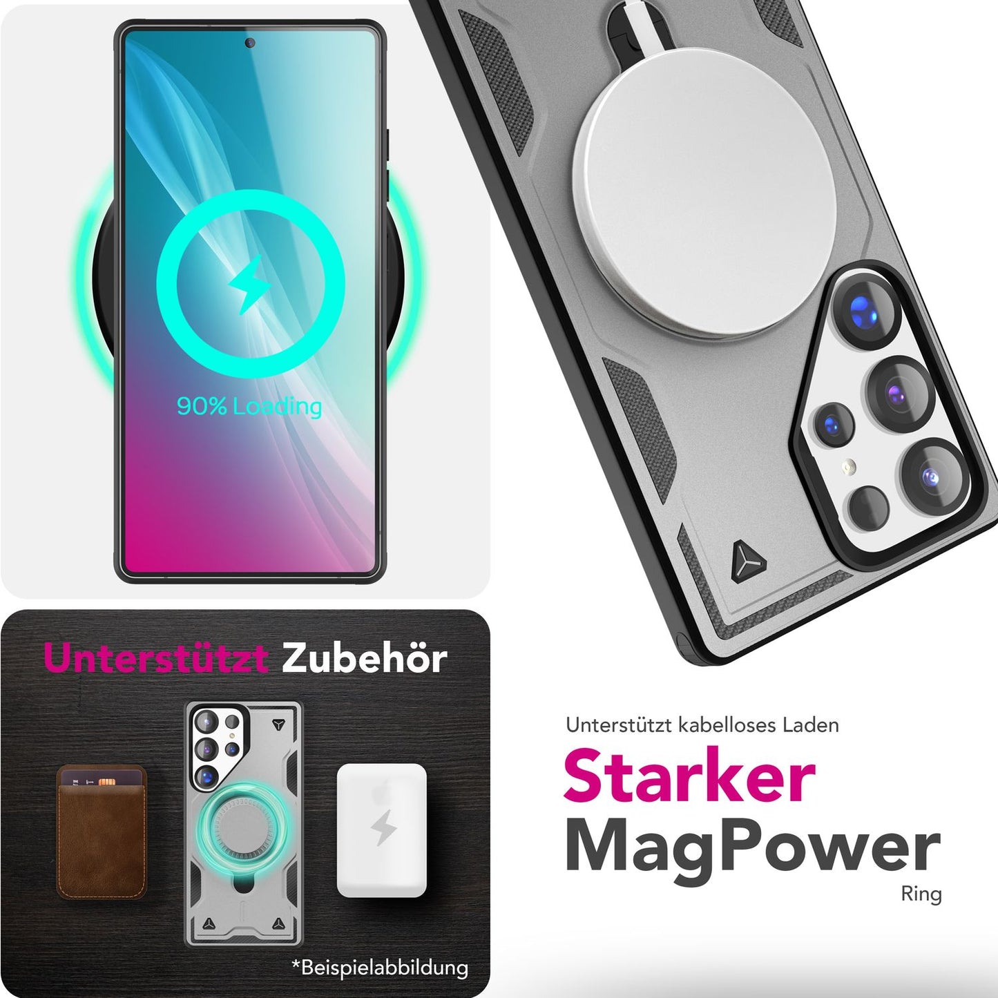 NALIA Magnetische Panzerhülle für Samsung Galaxy S25 Ultra – Ring-Halterung 360° & MagSafe kompatibel – STORMGUARD (Outdoor Case) – Marke aus Berlin