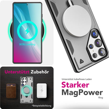 NALIA Magnetische Panzerhülle für Samsung Galaxy S25 Ultra – Ring-Halterung 360° & MagSafe kompatibel – STORMGUARD (Outdoor Case) – Marke aus Berlin