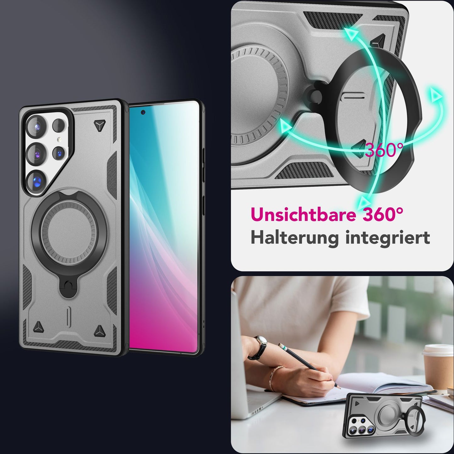 NALIA Magnetische Panzerhülle für Samsung Galaxy S25 Ultra – Ring-Halterung 360° & MagSafe kompatibel – STORMGUARD (Outdoor Case) – Marke aus Berlin