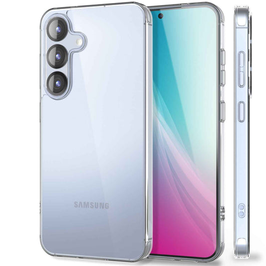 NALIA Transparente Hülle für Samsung Galaxy S25 – Anti-Gelb & Stoßfest – BLYSS (Rückseite in Glas-Optik) – Marke aus Berlin