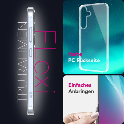 NALIA Transparente Hülle für Samsung Galaxy S25 – Anti-Gelb & Stoßfest – BLYSS (Rückseite in Glas-Optik) – Marke aus Berlin