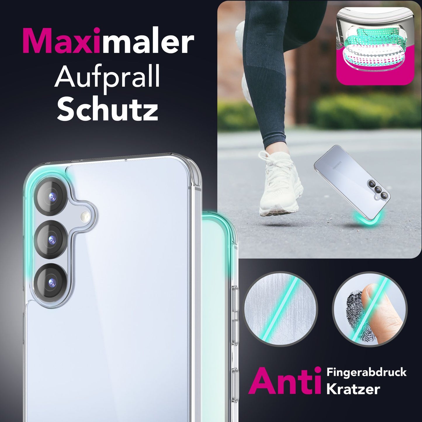 NALIA Transparente Hülle für Samsung Galaxy S25 Plus – Anti-Gelb & Stoßfest – BLYSS (Rückseite in Glas-Optik) – Marke aus Berlin