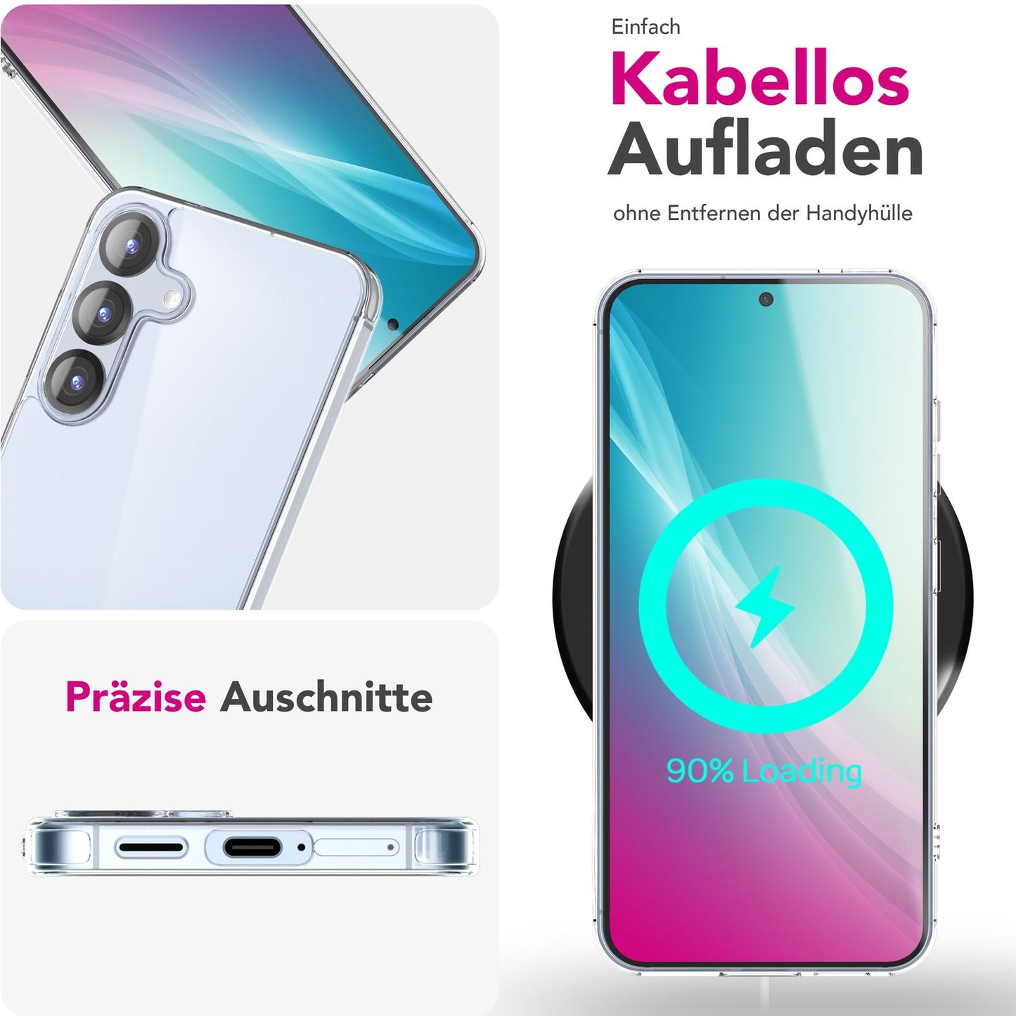 NALIA Transparente Hülle für Samsung Galaxy S25 Plus – Anti-Gelb & Stoßfest – BLYSS (Rückseite in Glas-Optik) – Marke aus Berlin