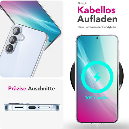 NALIA Transparente Hülle für Samsung Galaxy S25 Plus – Anti-Gelb & Stoßfest – BLYSS (Rückseite in Glas-Optik) – Marke aus Berlin