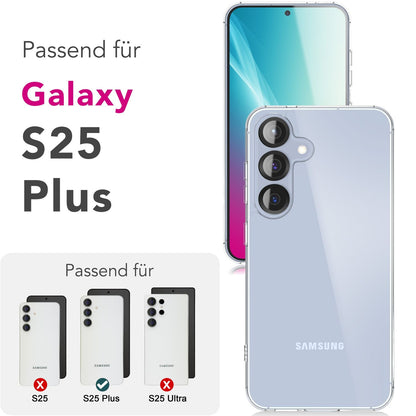 NALIA Transparente Hülle für Samsung Galaxy S25 Plus – Anti-Gelb & Stoßfest – BLYSS (Rückseite in Glas-Optik) – Marke aus Berlin