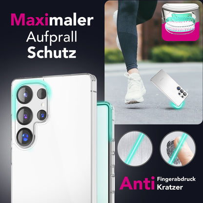 NALIA Transparente Hülle für Samsung Galaxy S25 Ultra – Anti-Gelb & Stoßfest – BLYSS (Rückseite in Glas-Optik) – Marke aus Berlin