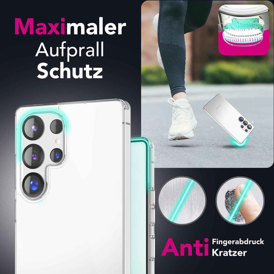 NALIA Transparente Hülle für Samsung Galaxy S25 Ultra – Anti-Gelb & Stoßfest – BLYSS (Rückseite in Glas-Optik) – Marke aus Berlin