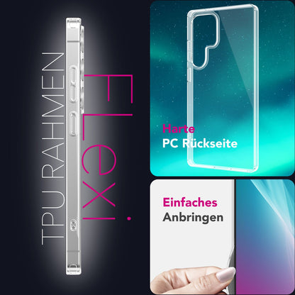 NALIA Transparente Hülle für Samsung Galaxy S25 Ultra – Anti-Gelb & Stoßfest – BLYSS (Rückseite in Glas-Optik) – Marke aus Berlin