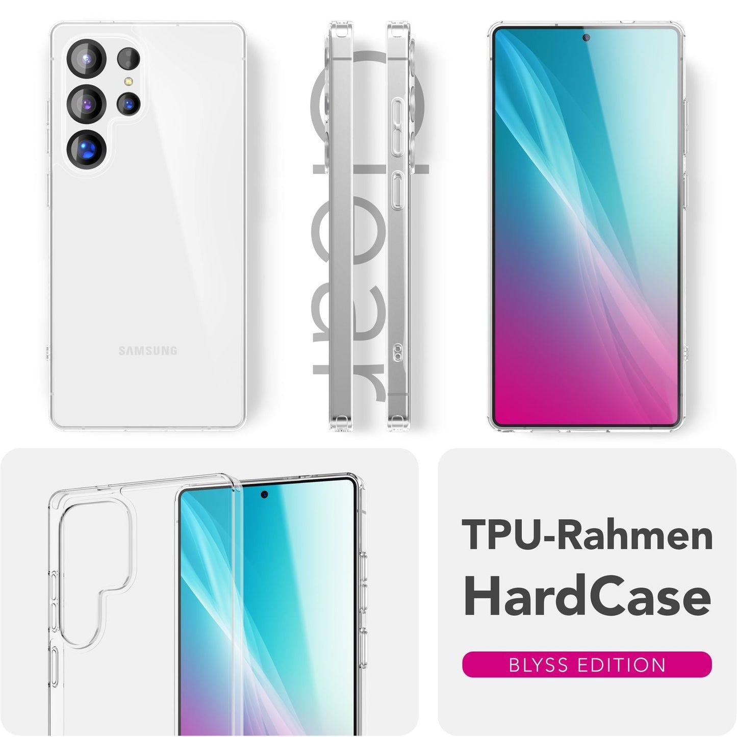 NALIA Transparente Hülle für Samsung Galaxy S25 Ultra – Anti-Gelb & Stoßfest – BLYSS (Rückseite in Glas-Optik) – Marke aus Berlin