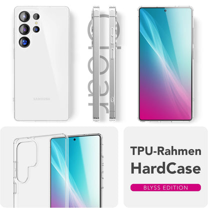 NALIA Transparente Hülle für Samsung Galaxy S25 Ultra – Anti-Gelb & Stoßfest – BLYSS (Rückseite in Glas-Optik) – Marke aus Berlin