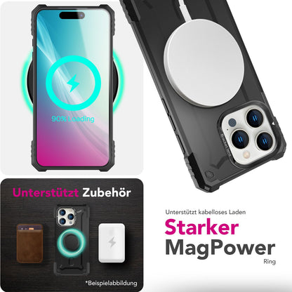 NALIA Magnetische Panzerhülle für iPhone 16 Pro – MagSafe kompatibel & Kamera-Stand – GRANITE (Outdoor Schutzhülle Stoßfest) – Marke aus Berlin