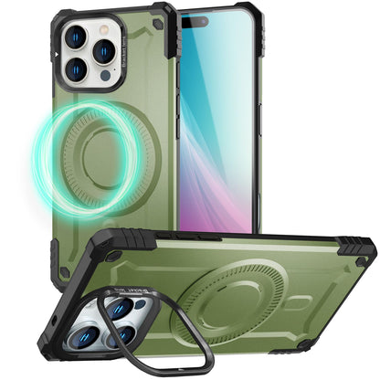 NALIA Magnetische Panzerhülle für iPhone 16 Pro – MagSafe kompatibel & Kamera-Stand – GRANITE (Outdoor Schutzhülle Stoßfest) – Marke aus Berlin