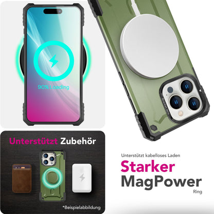 NALIA Magnetische Panzerhülle für iPhone 16 Pro – MagSafe kompatibel & Kamera-Stand – GRANITE (Outdoor Schutzhülle Stoßfest) – Marke aus Berlin