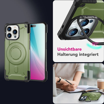 NALIA Magnetische Panzerhülle für iPhone 16 Pro – MagSafe kompatibel & Kamera-Stand – GRANITE (Outdoor Schutzhülle Stoßfest) – Marke aus Berlin