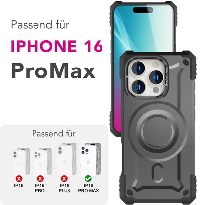 NALIA Magnetische Panzerhülle für iPhone 16 Pro Max – MagSafe kompatibel & Kamera-Stand – GRANITE (Outdoor Schutzhülle Stoßfest) – Marke aus Berlin