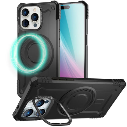 NALIA Magnetische Panzerhülle für iPhone 16 Pro Max – MagSafe kompatibel & Kamera-Stand – GRANITE (Outdoor Schutzhülle Stoßfest) – Marke aus Berlin