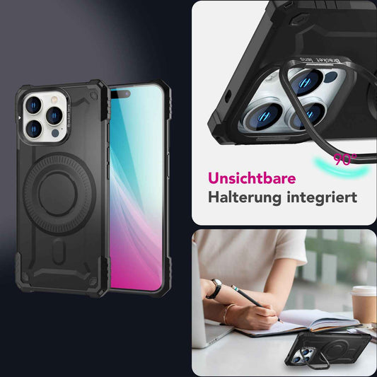 NALIA Magnetische Panzerhülle für iPhone 16 Pro Max – MagSafe kompatibel & Kamera-Stand – GRANITE (Outdoor Schutzhülle Stoßfest) – Marke aus Berlin