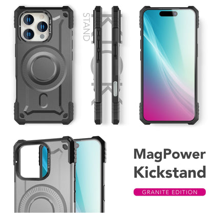 NALIA Magnetische Panzerhülle für iPhone 16 Pro Max – MagSafe kompatibel & Kamera-Stand – GRANITE (Outdoor Schutzhülle Stoßfest) – Marke aus Berlin