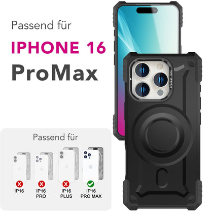 NALIA Magnetische Panzerhülle für iPhone 16 Pro Max – MagSafe kompatibel & Kamera-Stand – GRANITE (Outdoor Schutzhülle Stoßfest) – Marke aus Berlin