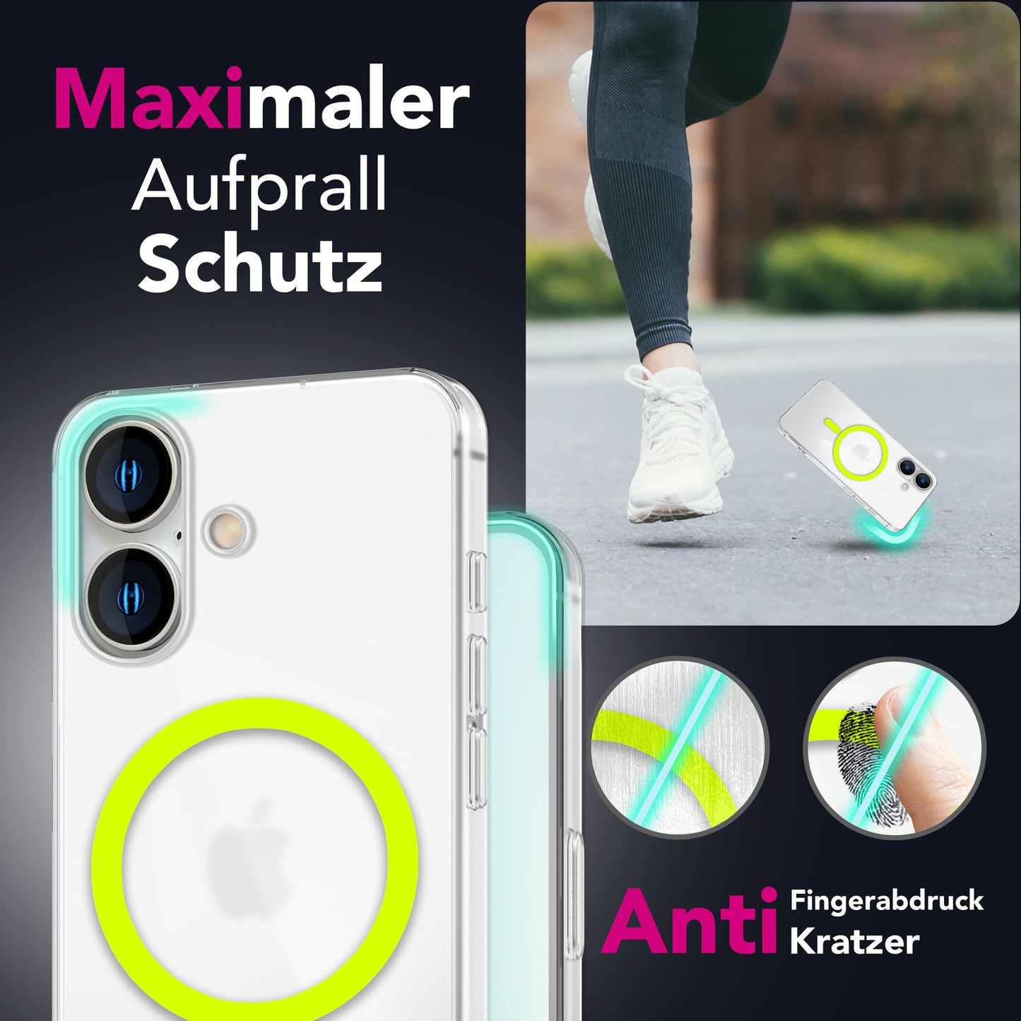 NALIA Ultra Slim Hardcase für iPhone 16 – MagSafe Kompatibel & Nachleuchtender Ring – THINIX GLOW (Matt-Transparent & 0,3mm Dünn) – Marke aus Berlin