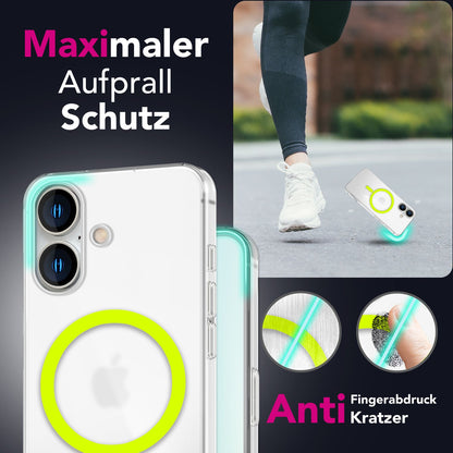 NALIA Ultra Slim Hardcase für iPhone 16 – MagSafe Kompatibel & Nachleuchtender Ring – THINIX GLOW (Matt-Transparent & 0,3mm Dünn) – Marke aus Berlin