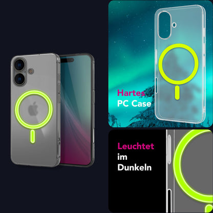 NALIA Ultra Slim Hardcase für iPhone 16 – MagSafe Kompatibel & Nachleuchtender Ring – THINIX GLOW (Matt-Transparent & 0,3mm Dünn) – Marke aus Berlin