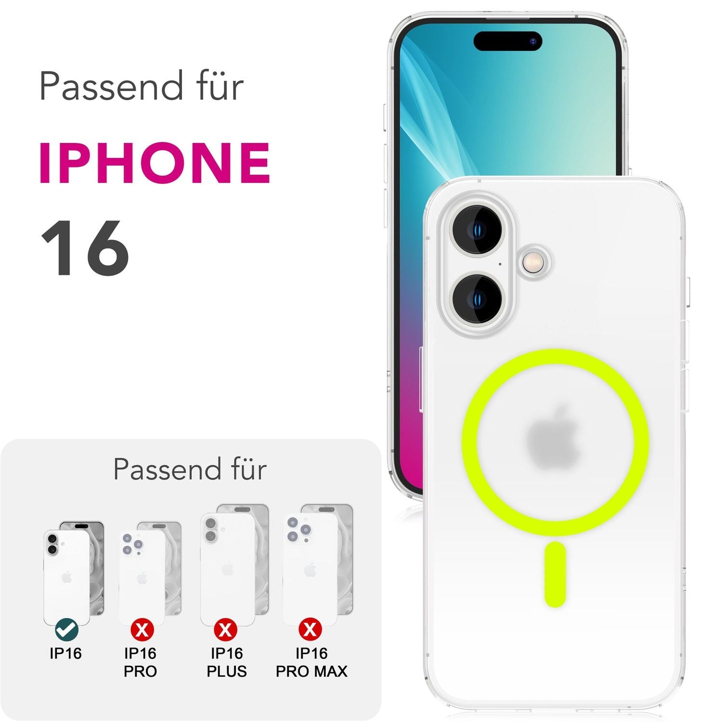 NALIA Ultra Slim Hardcase für iPhone 16 – MagSafe Kompatibel & Nachleuchtender Ring – THINIX GLOW (Matt-Transparent & 0,3mm Dünn) – Marke aus Berlin