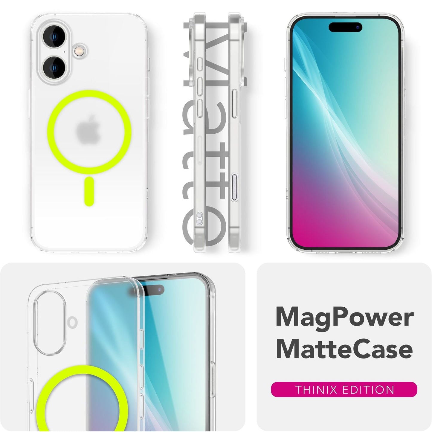 NALIA Ultra Slim Hardcase für iPhone 16 – MagSafe Kompatibel & Nachleuchtender Ring – THINIX GLOW (Matt-Transparent & 0,3mm Dünn) – Marke aus Berlin