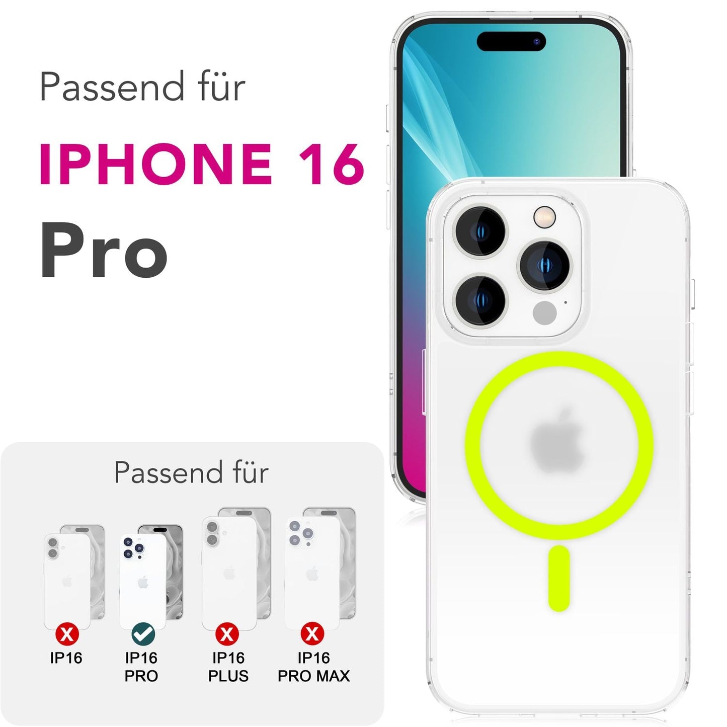 NALIA Ultra Slim Hardcase für iPhone 16 Pro – MagSafe Kompatibel & Nachleuchtender Ring – THINIX GLOW (Matt-Transparent & 0,3mm Dünn) – Marke aus Berlin