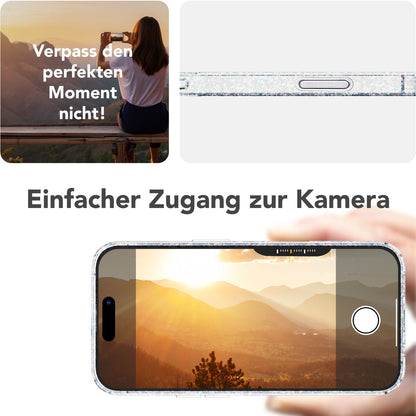 NALIA Glitzerhülle für iPhone 16 Pro – MagSafe kompatibel & Funkelnd – STARLITE (Klares Hybrid-Case mit Silikon-Rahmen & Anti-Gelb Rückseite) – Marke aus Berlin