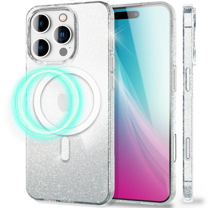 NALIA Glitzerhülle für iPhone 16 Pro Max – MagSafe kompatibel & Funkelnd – STARLITE (Klares Hybrid-Case mit Silikon-Rahmen & Anti-Gelb Rückseite) – Marke aus Berlin