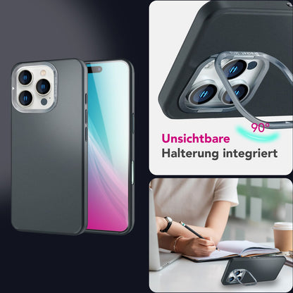 NALIA Magnet Hardcase für iPhone 16 Pro – Faltbarer Kamera-Stand – OVERLAND (Schutzhülle Matt & MagSafe Kompatibel) – Marke aus Berlin