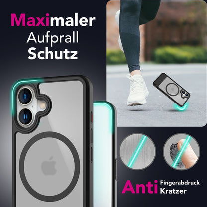 NALIA Magnet-Case für iPhone 16 – Klappständer & Kameraschutz – TRITON (Matt-Transparent & Hybrid-Schutz) – Marke aus Berlin