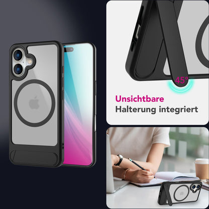 NALIA Magnet-Case für iPhone 16 – Klappständer & Kameraschutz – TRITON (Matt-Transparent & Hybrid-Schutz) – Marke aus Berlin