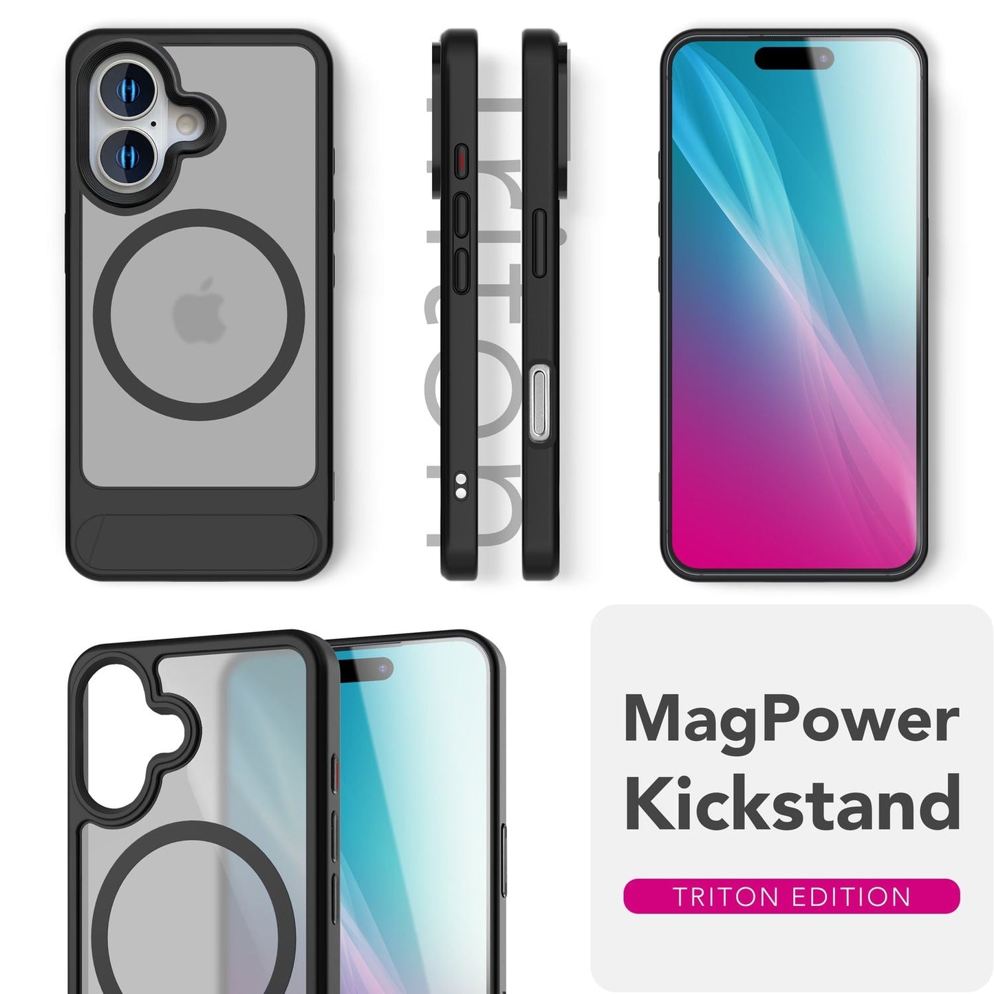 NALIA Magnet-Case für iPhone 16 – Klappständer & Kameraschutz – TRITON (Matt-Transparent & Hybrid-Schutz) – Marke aus Berlin