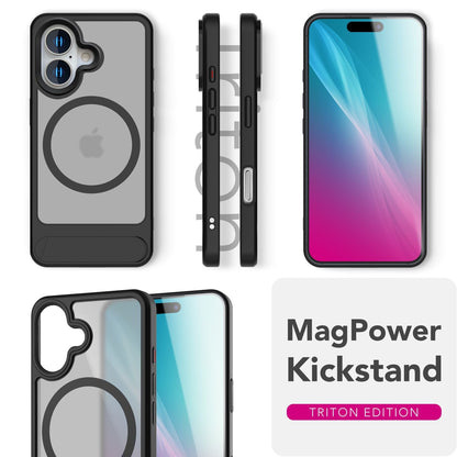 NALIA Magnet-Case für iPhone 16 – Klappständer & Kameraschutz – TRITON (Matt-Transparent & Hybrid-Schutz) – Marke aus Berlin