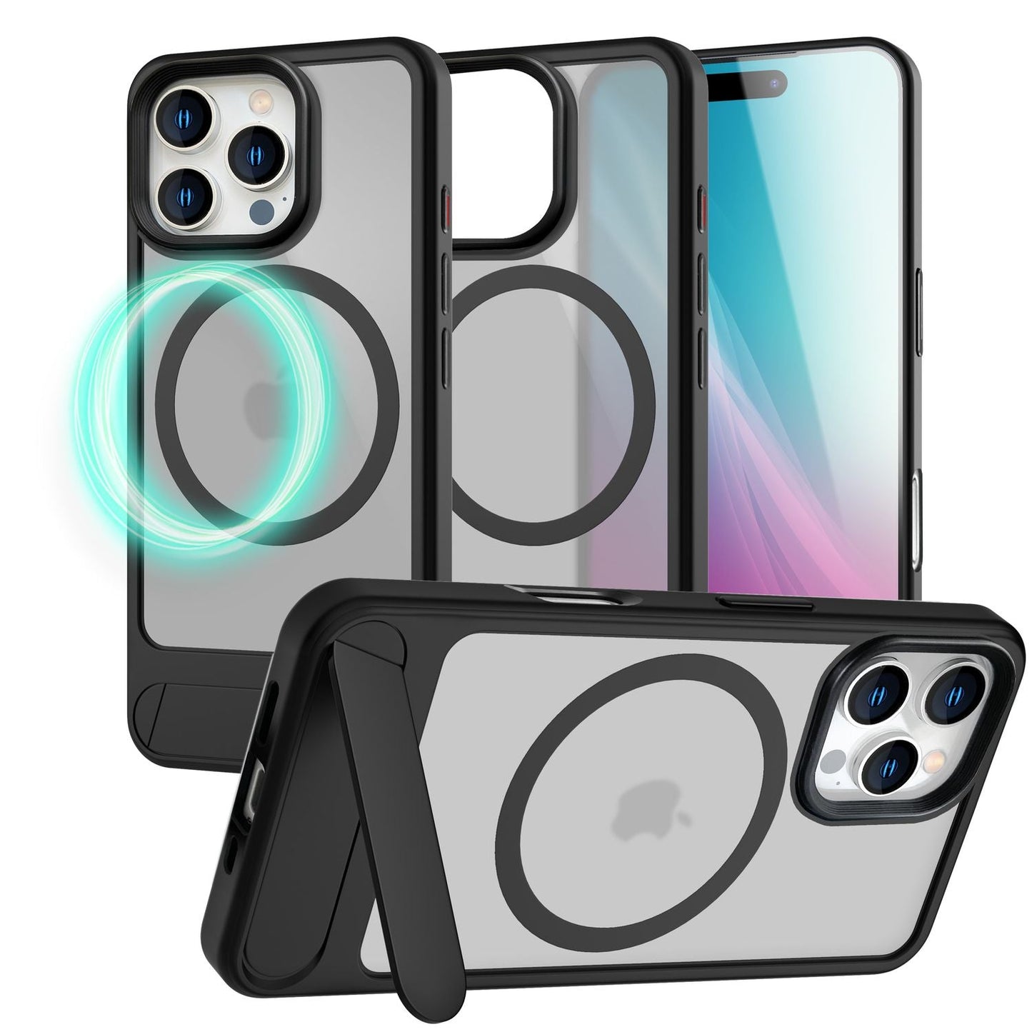NALIA Magnet-Case für iPhone 16 Pro – Klappständer & Kameraschutz – TRITON (Matt-Transparent & Hybrid-Schutz) – Marke aus Berlin