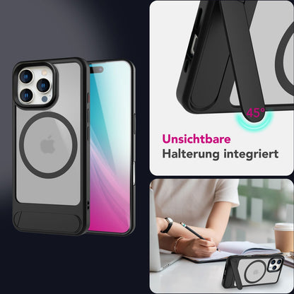 NALIA Magnet-Case für iPhone 16 Pro – Klappständer & Kameraschutz – TRITON (Matt-Transparent & Hybrid-Schutz) – Marke aus Berlin