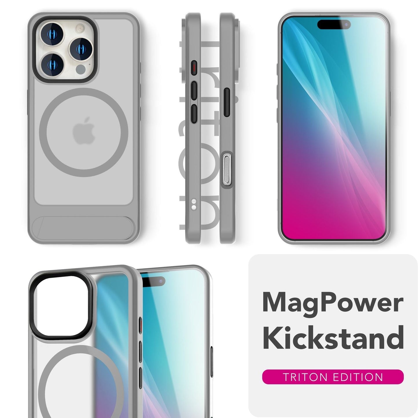 NALIA Magnet-Case für iPhone 16 Pro – Klappständer & Kameraschutz – TRITON (Matt-Transparent & Hybrid-Schutz) – Marke aus Berlin