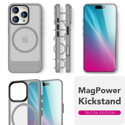 NALIA Magnet-Case für iPhone 16 Pro – Klappständer & Kameraschutz – TRITON (Matt-Transparent & Hybrid-Schutz) – Marke aus Berlin