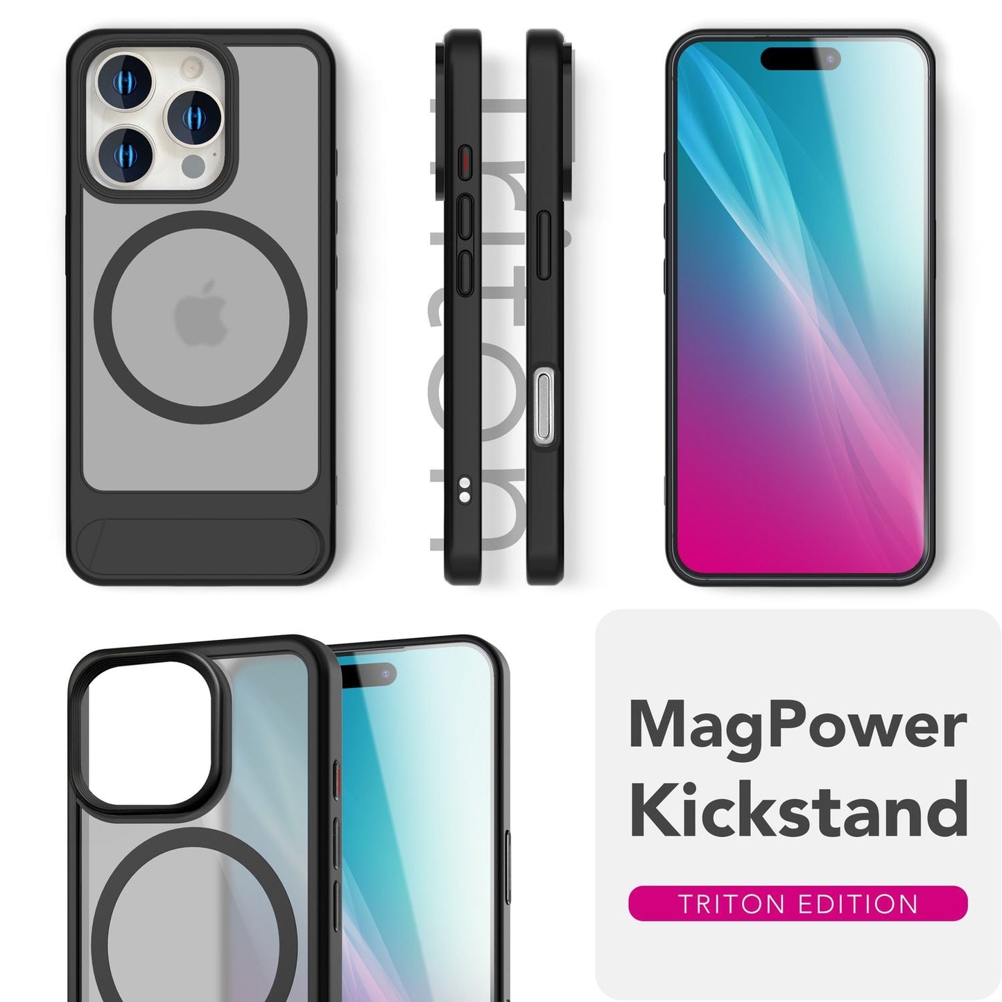 NALIA Magnet-Case für iPhone 16 Pro – Klappständer & Kameraschutz – TRITON (Matt-Transparent & Hybrid-Schutz) – Marke aus Berlin