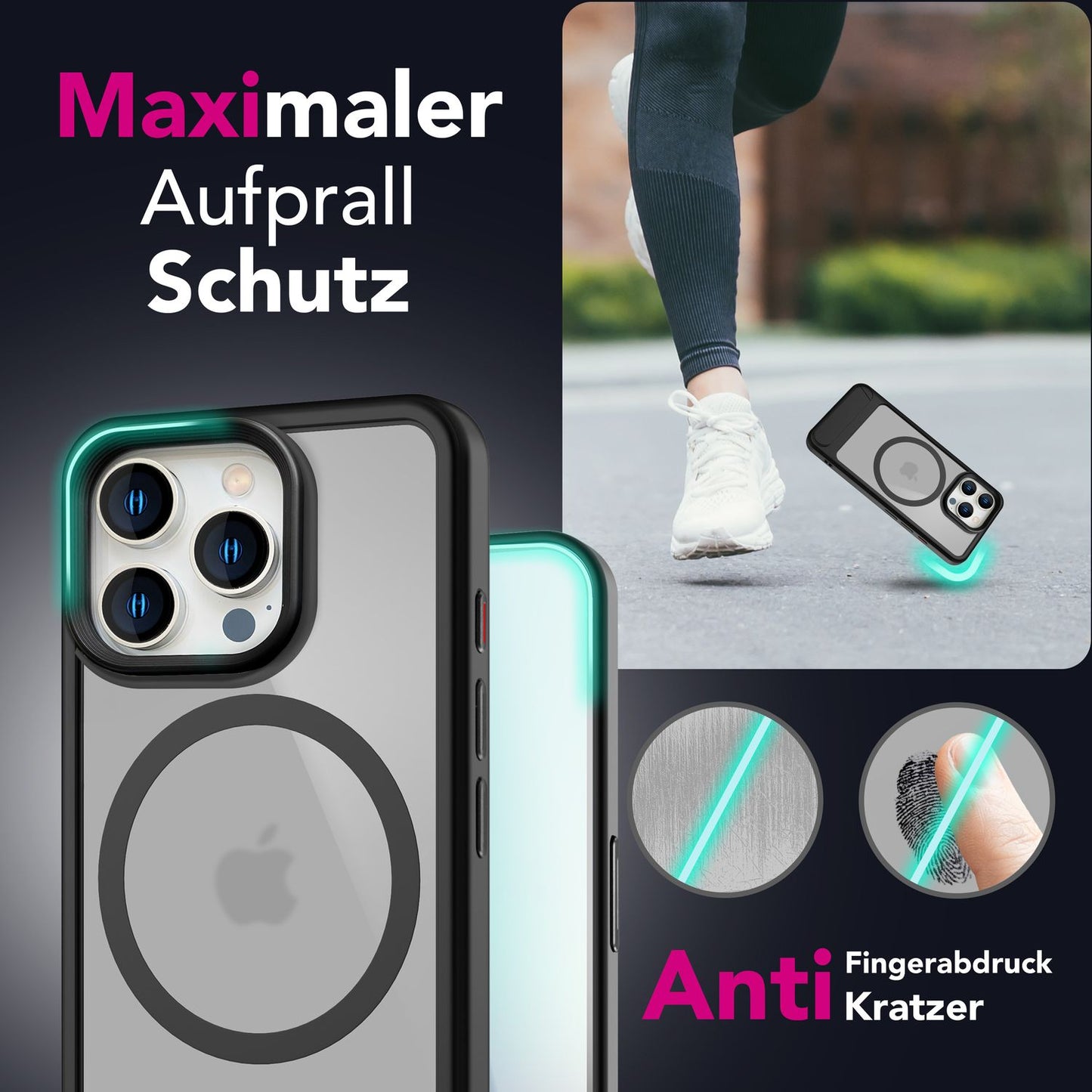 NALIA Magnet-Case für iPhone 16 Pro Max – Klappständer & Kameraschutz – TRITON (Matt-Transparent & Hybrid-Schutz) – Marke aus Berlin