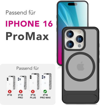 NALIA Magnet-Case für iPhone 16 Pro Max – Klappständer & Kameraschutz – TRITON (Matt-Transparent & Hybrid-Schutz) – Marke aus Berlin